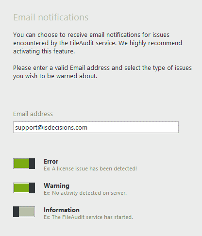 Activate email notifications for warning messages
