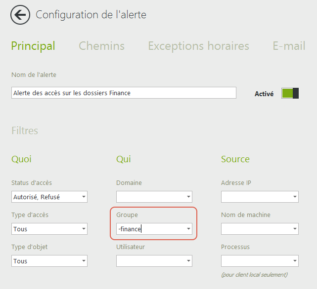 Configuration des alertes