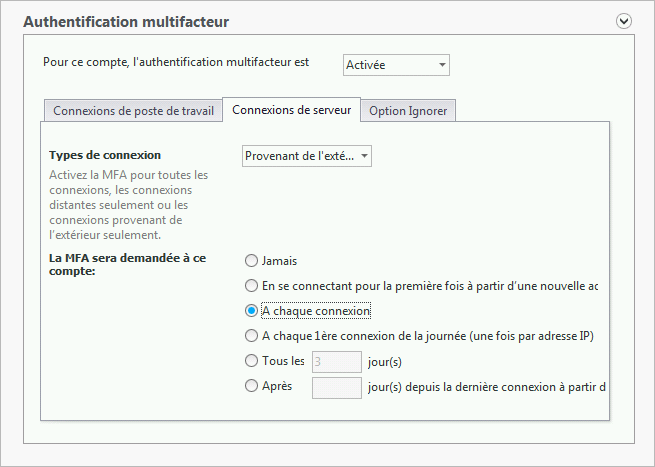 MFA - Connexions de serveur