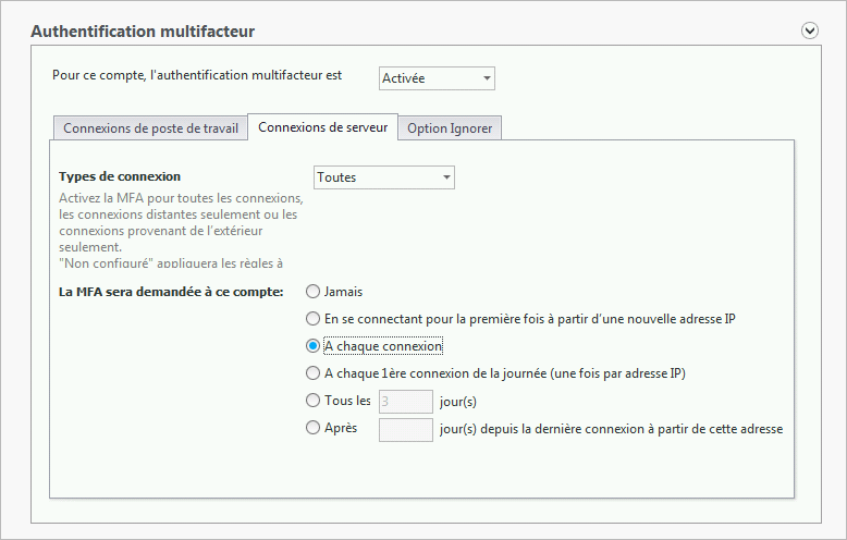 MFA - Connexions de serveur