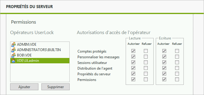 Propriétés du serveur