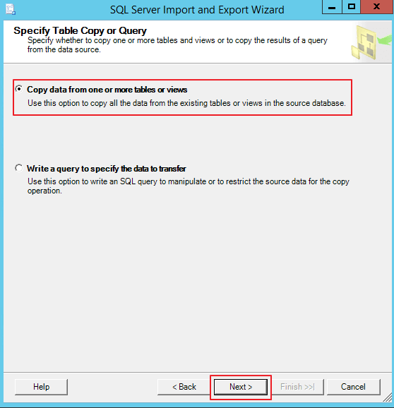 Copy data from one or more tables or views