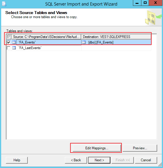 Select Source Tables and Views