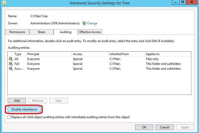 Advanced Security Settings Tree