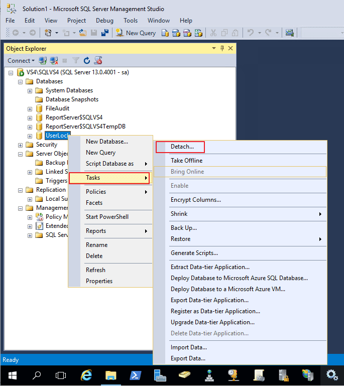 select Tasks then click on Detach
