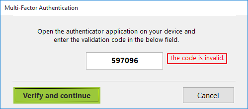 Logon denied when entering MFA code