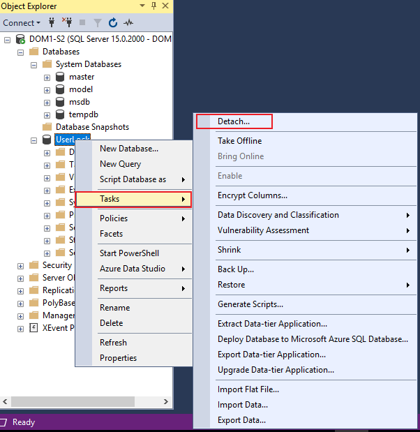 select Tasks then click on Detach