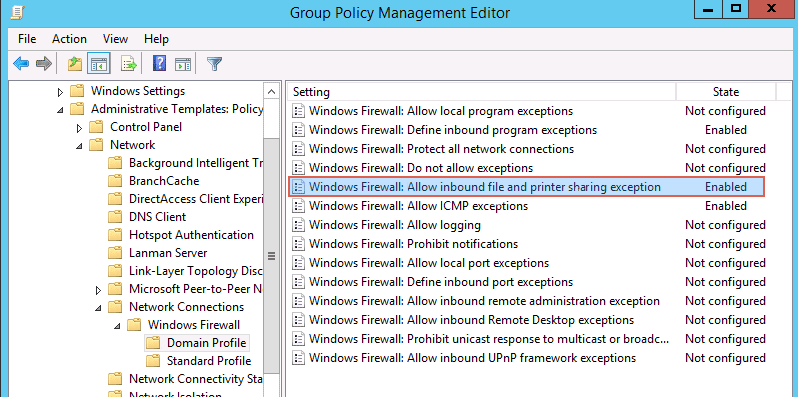Group Policy - Allow inbound file and printer sharing exception