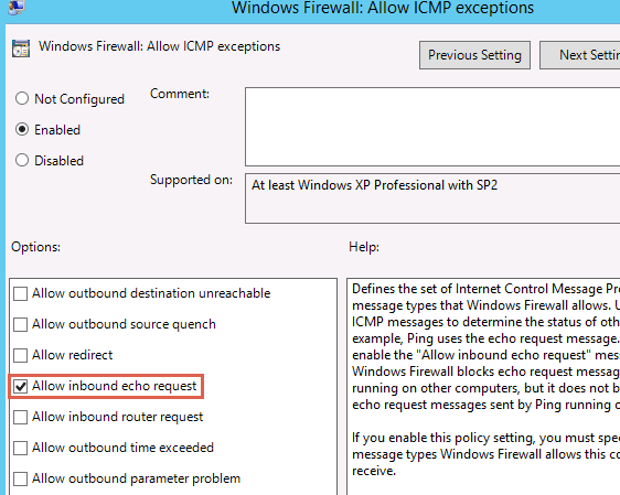 Group Policy - Allow inbound echo request