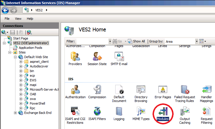 IIS Manager modules