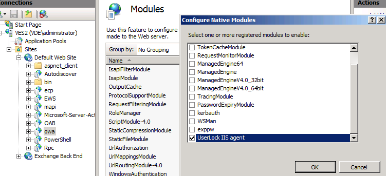 enable UserLock agent OWA ActiveSync