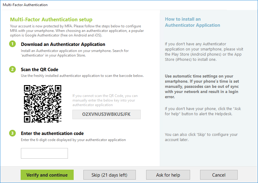 A dialog box with a QR code will be displayed