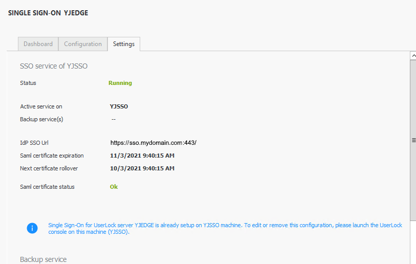 UserLock SSO server information