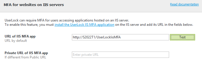 Verify the URL of IIS MFA app